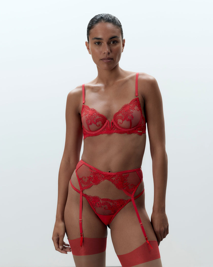 Marseille Embroidered Sheer Bra Red