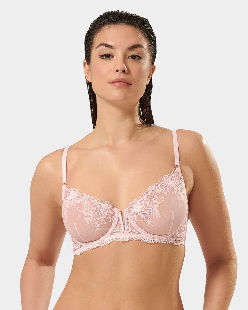 Marseille Embroidered Sheer Bra Pink