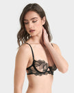 Adeline Embroidered Sheer Bra Black