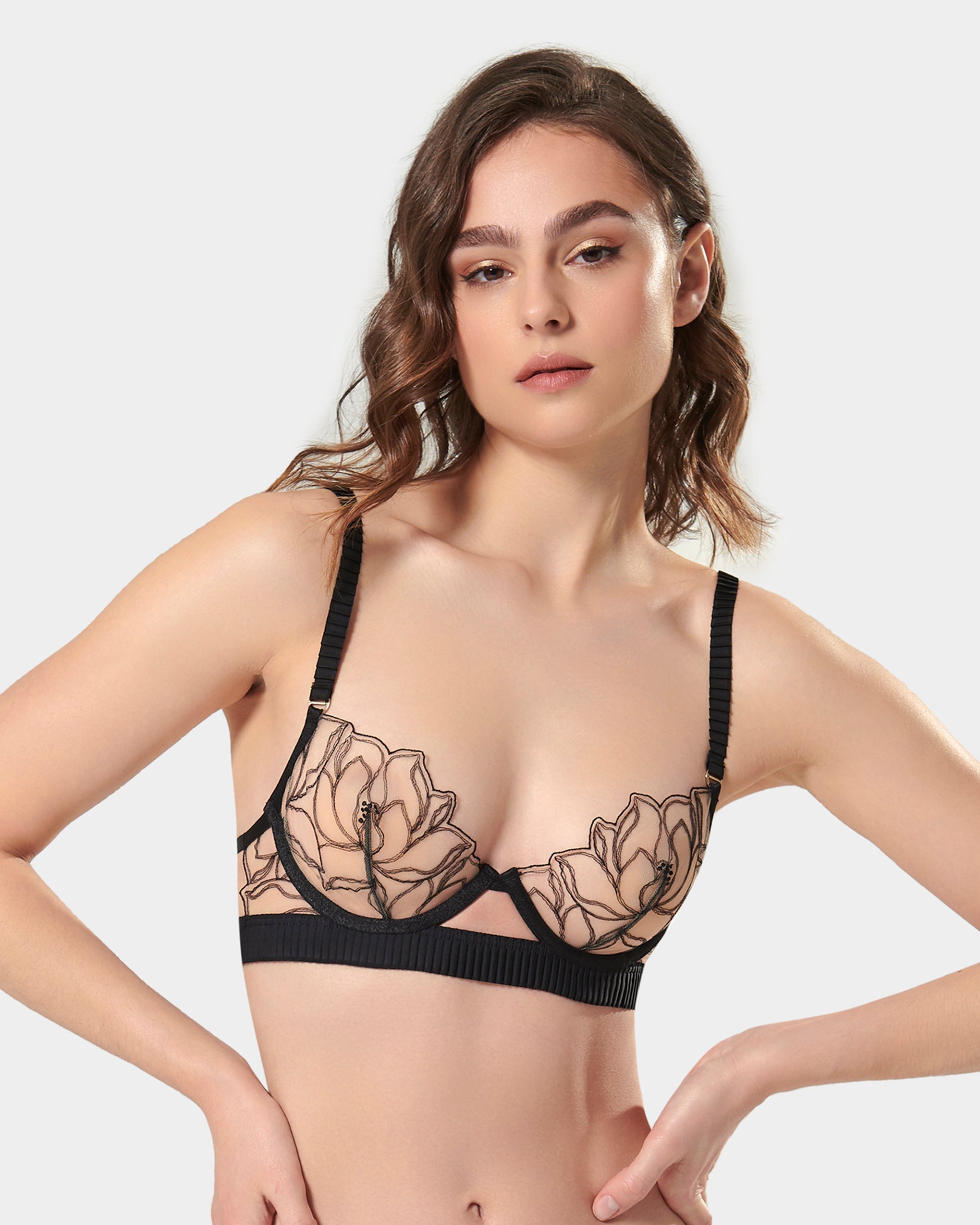 Maia Embroidered Sheer Bra Black