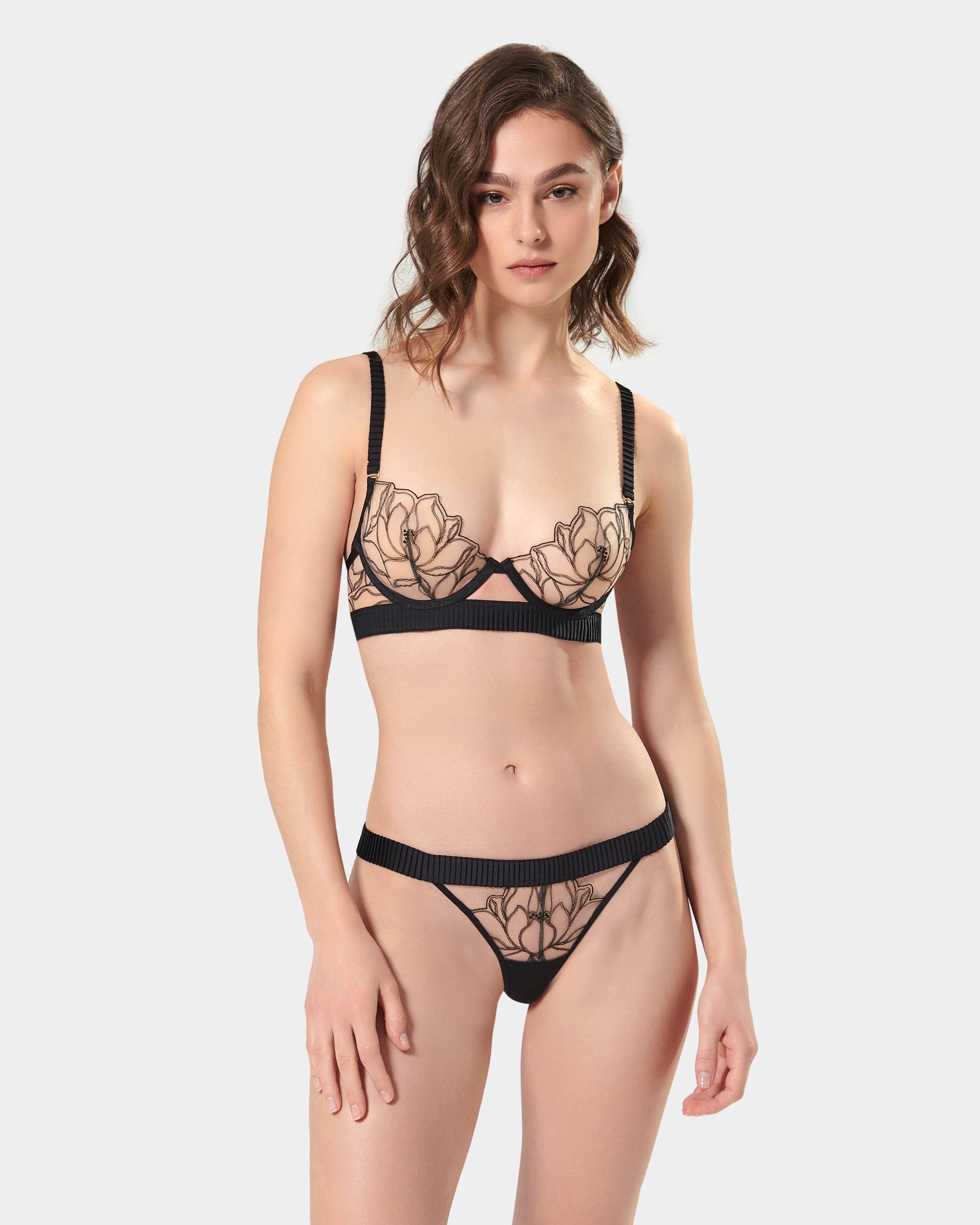Maia Embroidered Sheer Bra Black