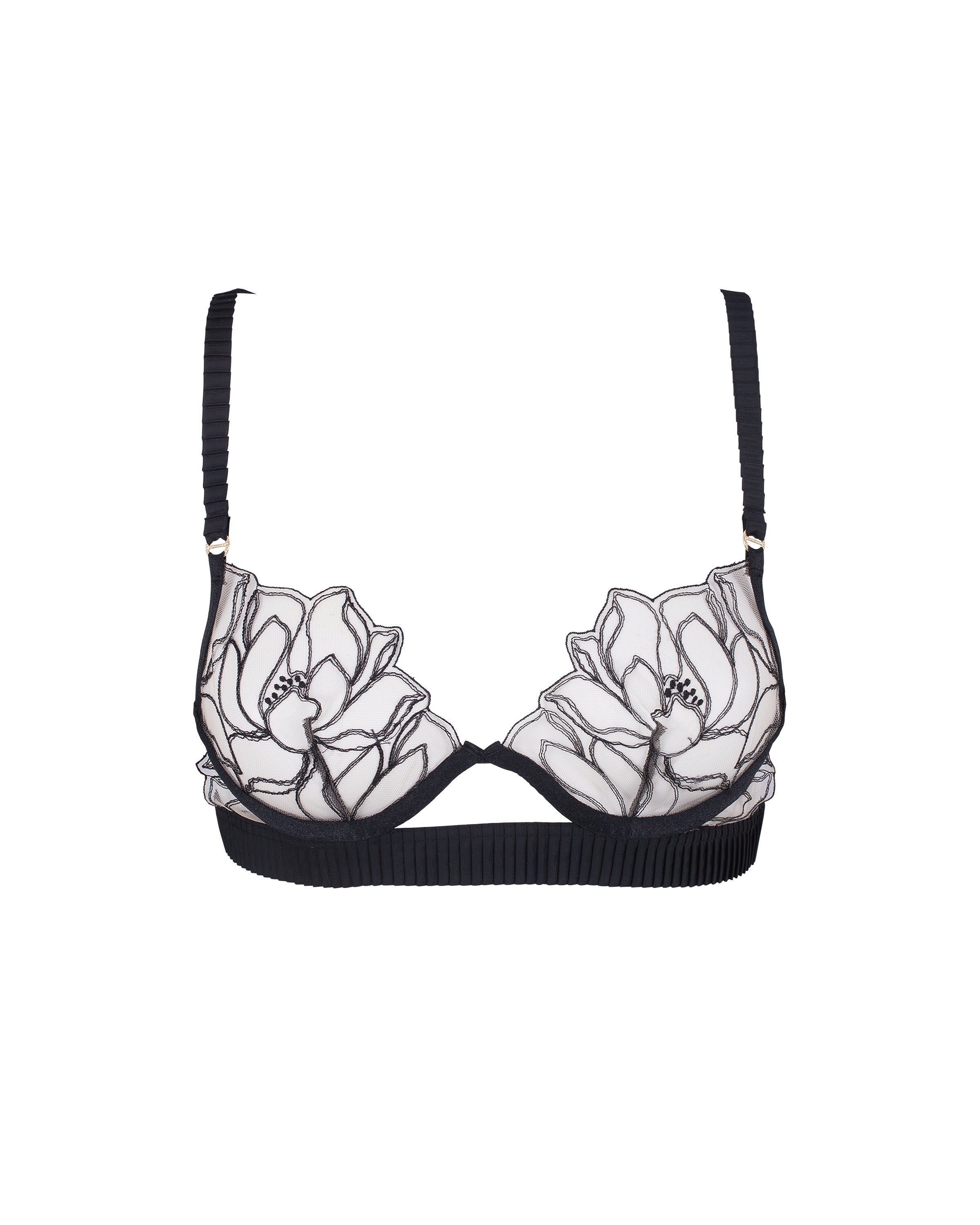 Maia Embroidered Sheer Bra Black