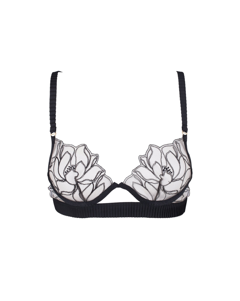 Maia Embroidered Sheer Bra Black