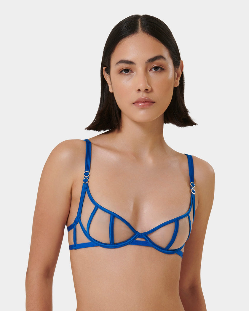 Etta Sheer Strappy Bra Blue