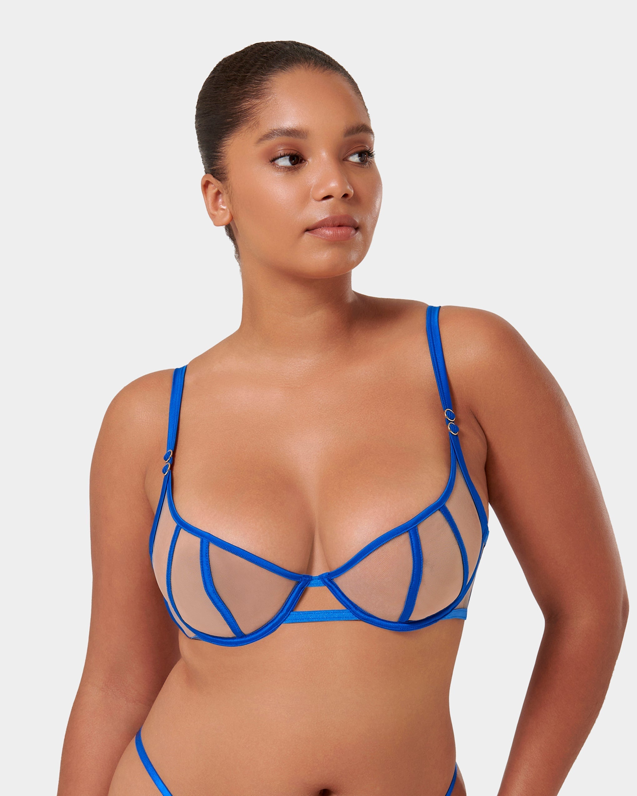 Etta Sheer Strappy Bra Blue