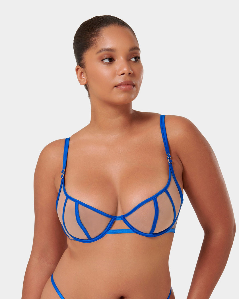 Etta Sheer Strappy Bra Blue