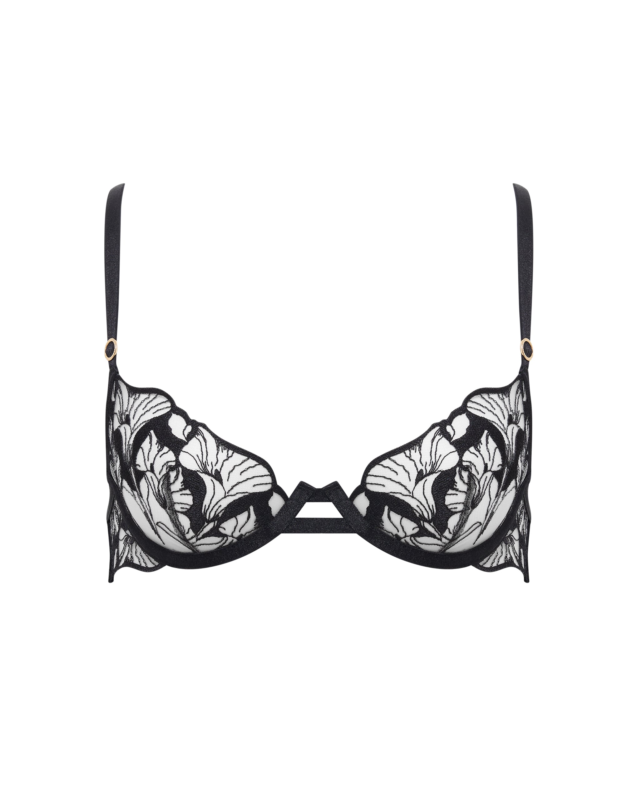 Kalmia Floral Embroidered Bra Black