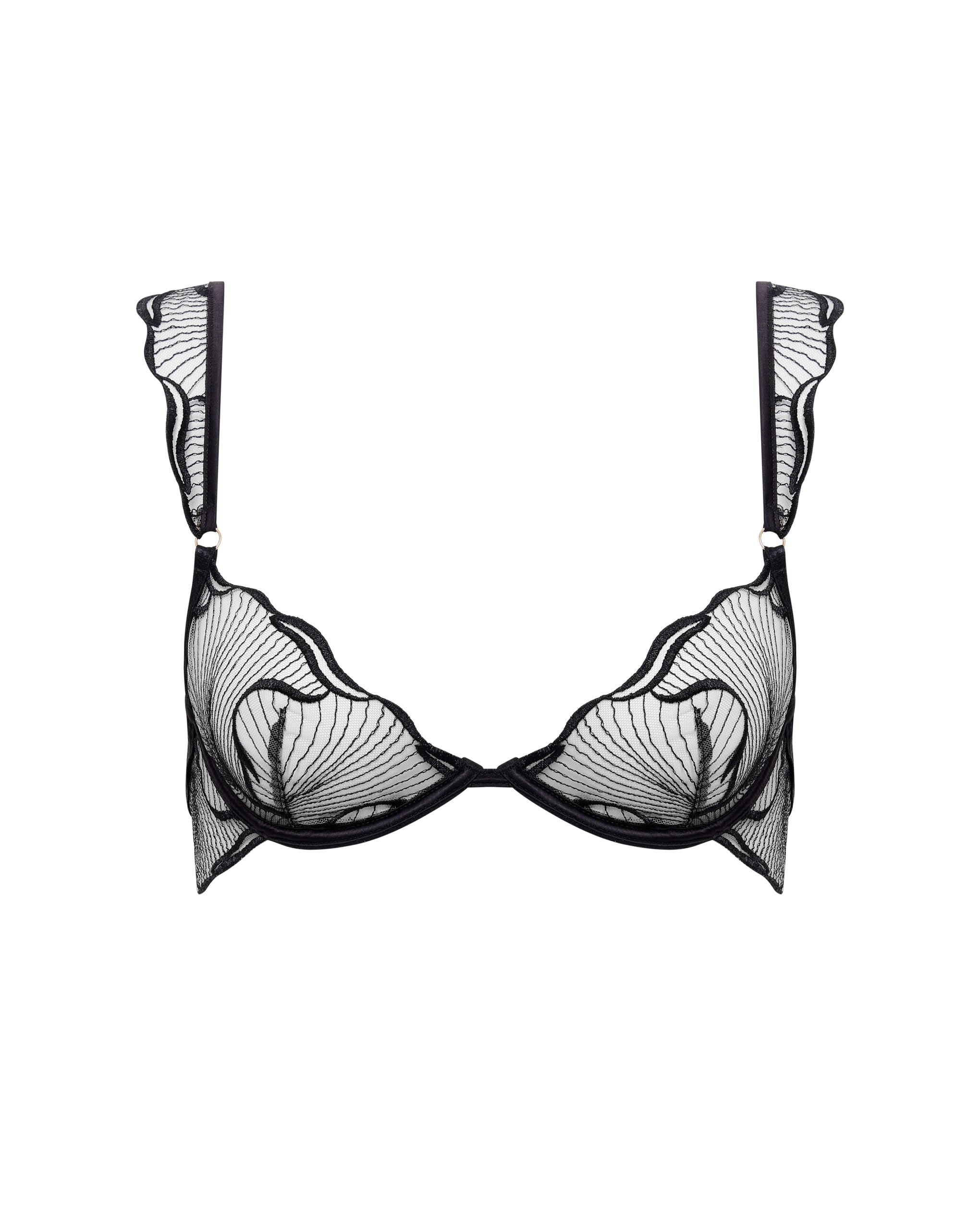 Marabel Embroidered Sheer Bra Black
