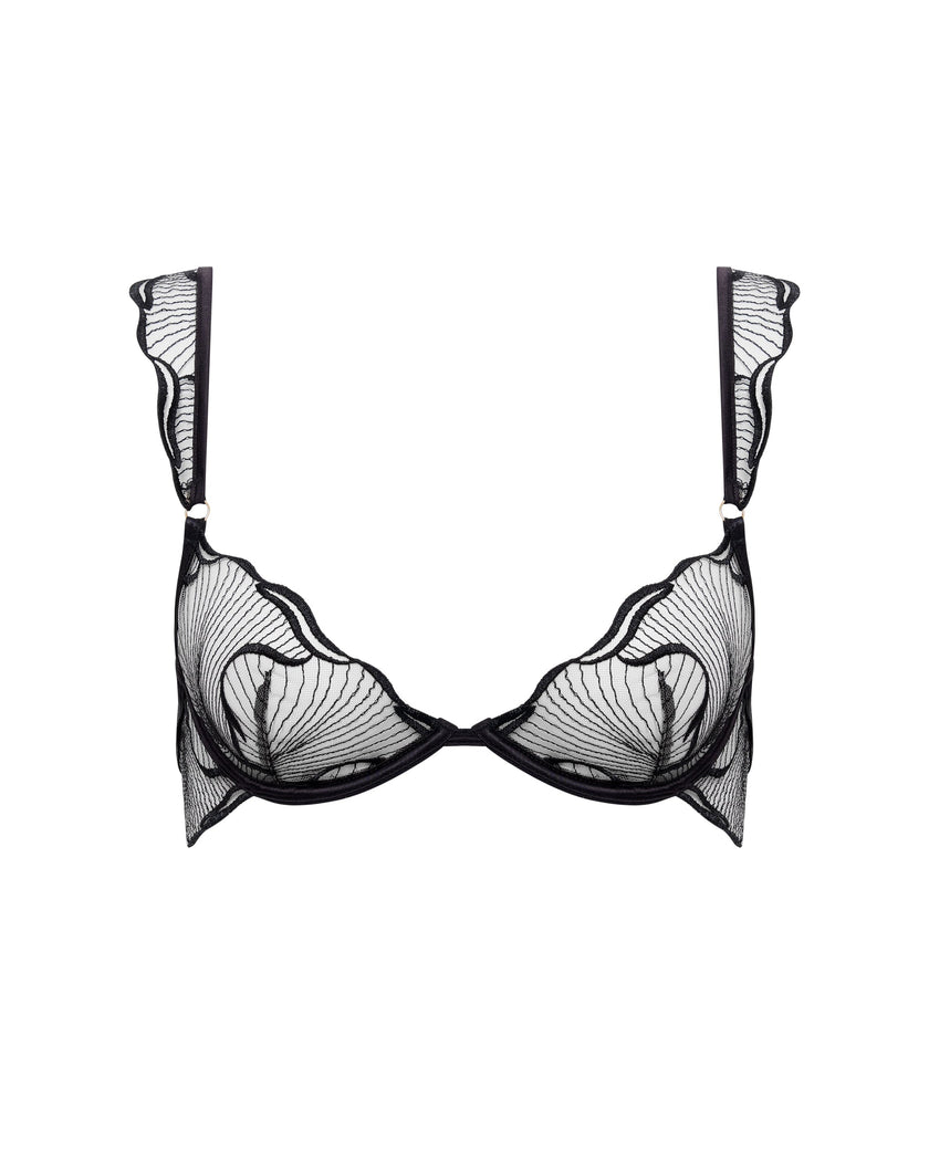 Marabel Embroidered Sheer Bra Black