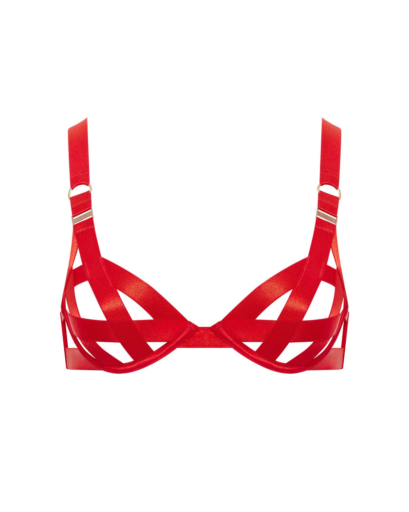 Ariana Satin Strappy Bra Red