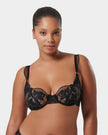 Gabriella Floral Embroidered Bra Black