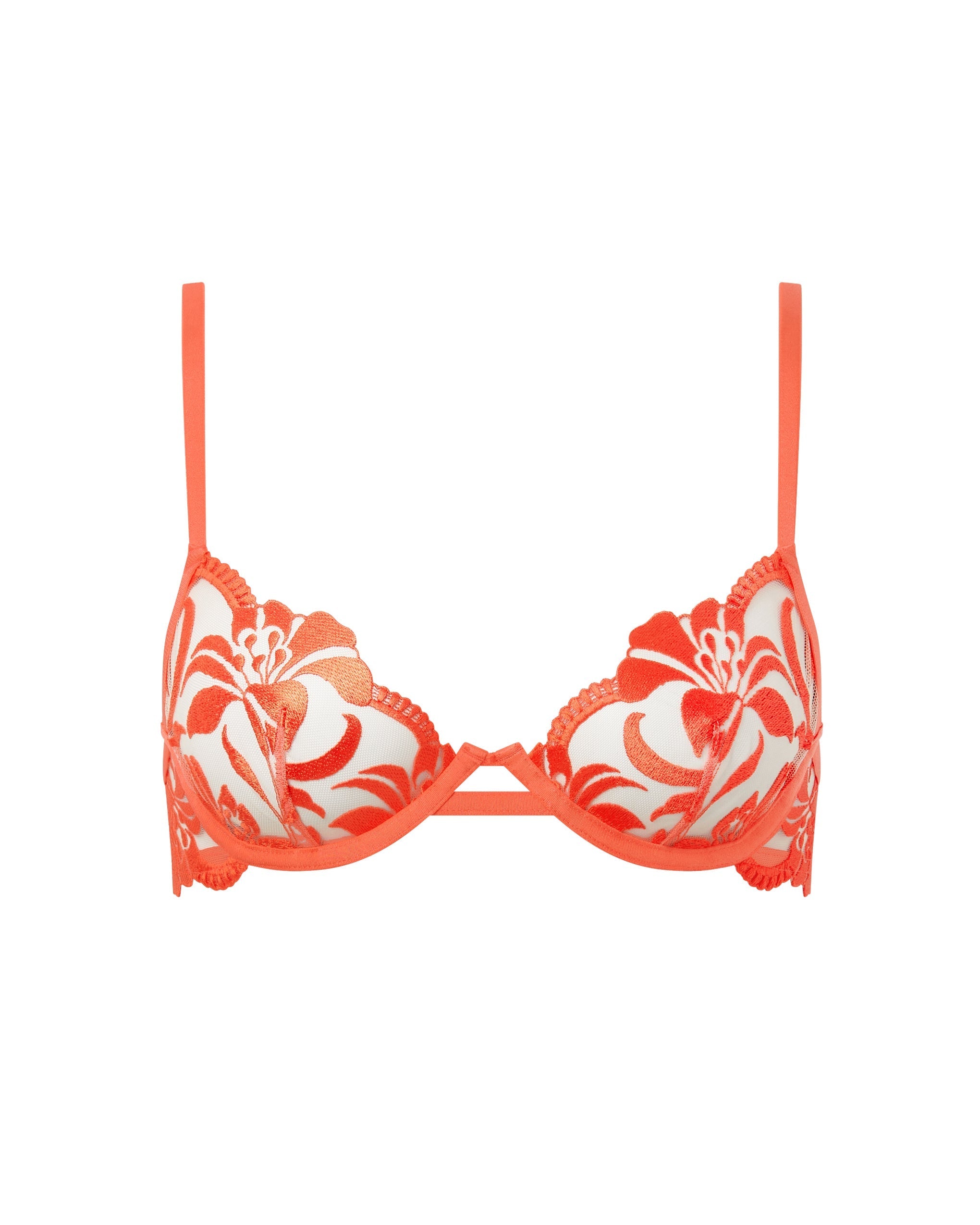 Leonora Floral Embroidered Bra Coral