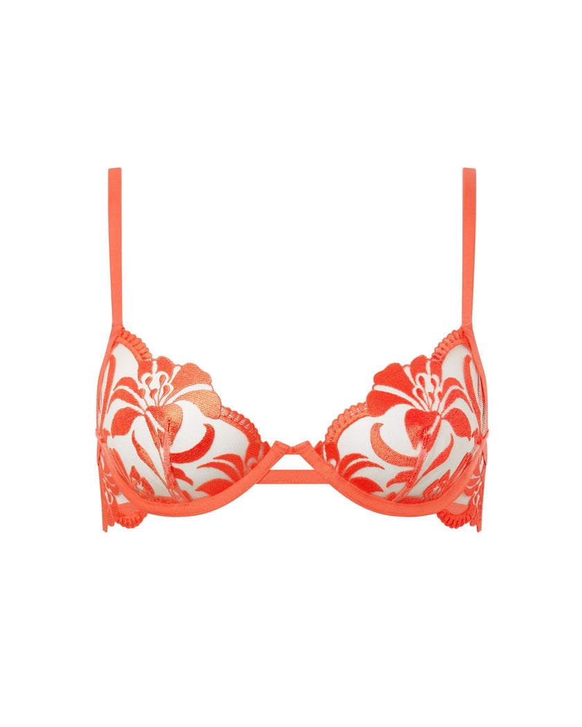Leonora Floral Embroidered Bra Coral