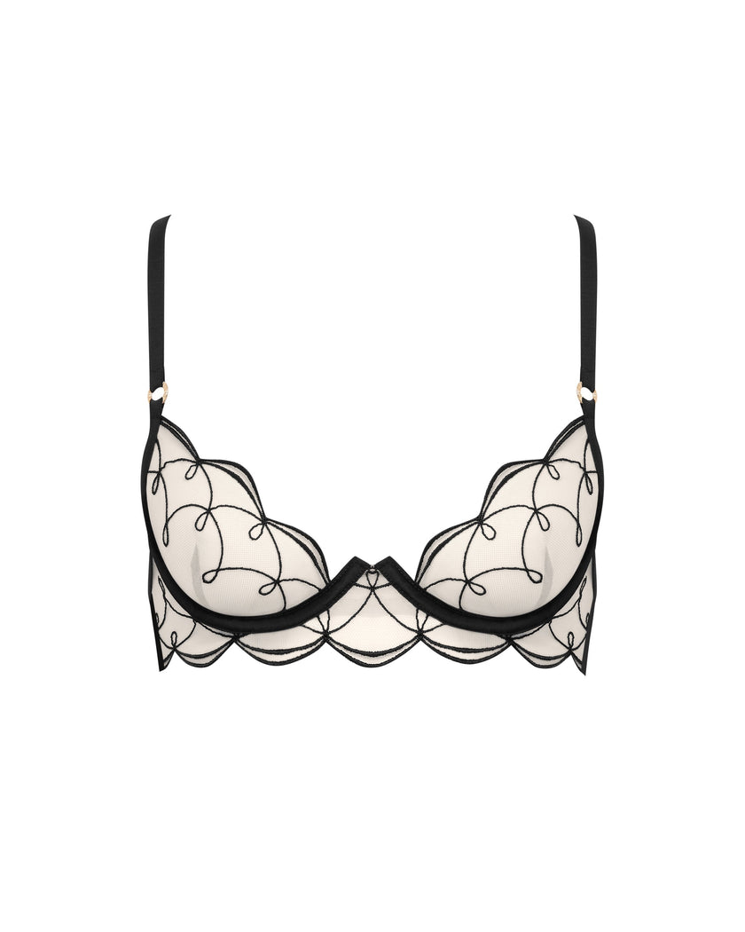 Marceline Embroidered Sheer Bra Black