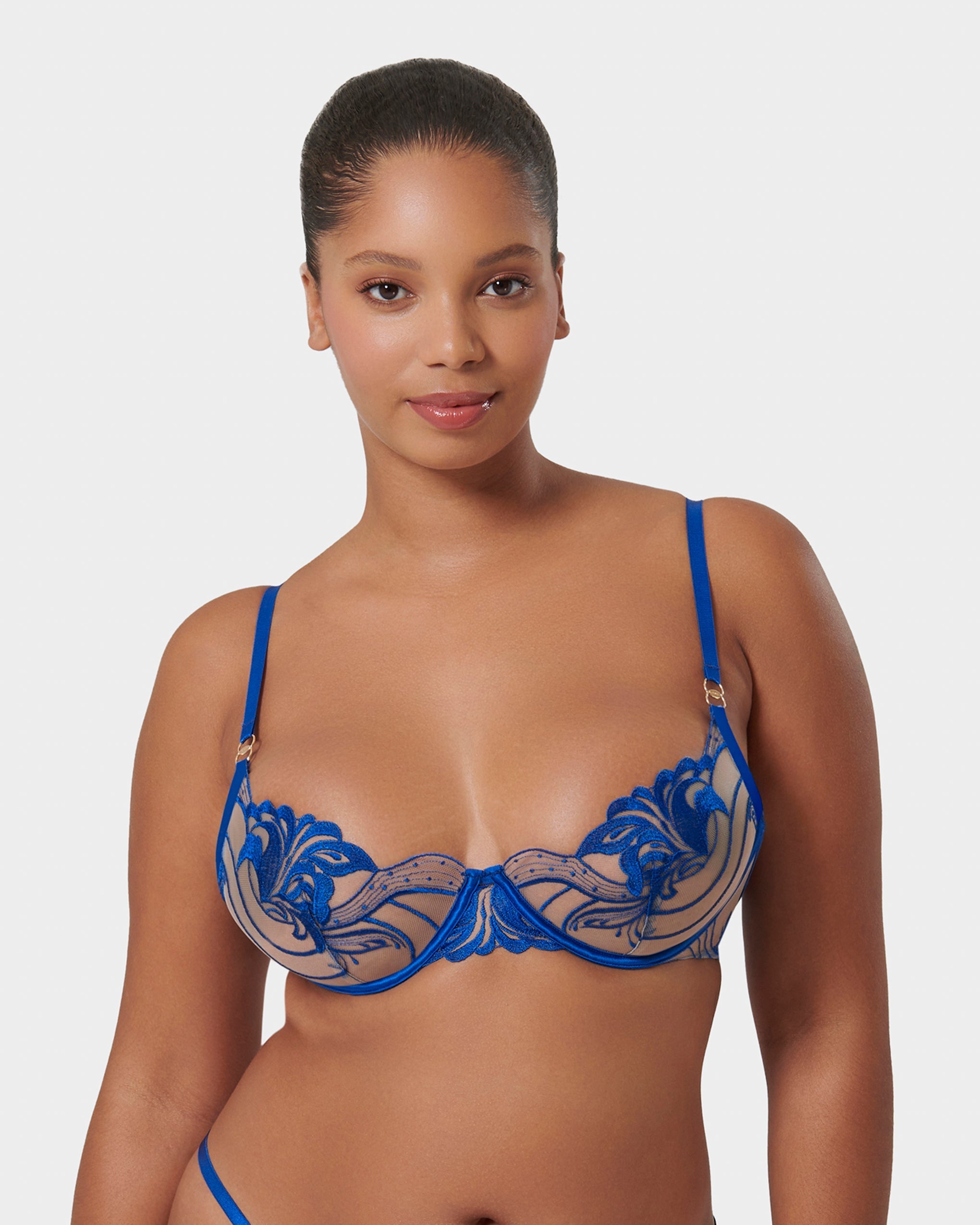 Monique Floral Embroidered Bra Blue
