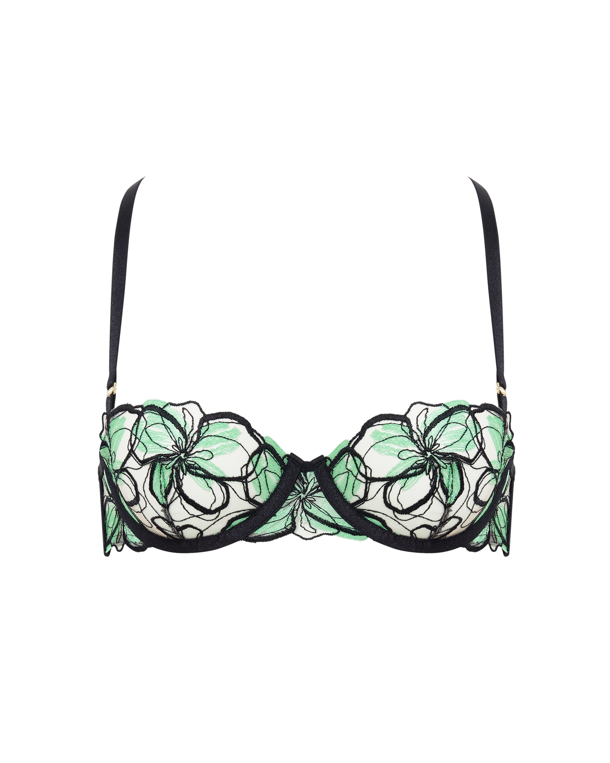 Odette Floral Balcony Bra Black/Summer Green
