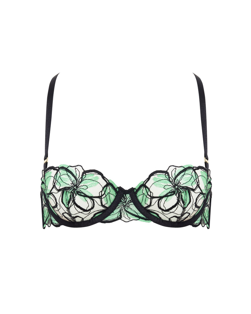 Odette Floral Balcony Bra Black/Summer Green
