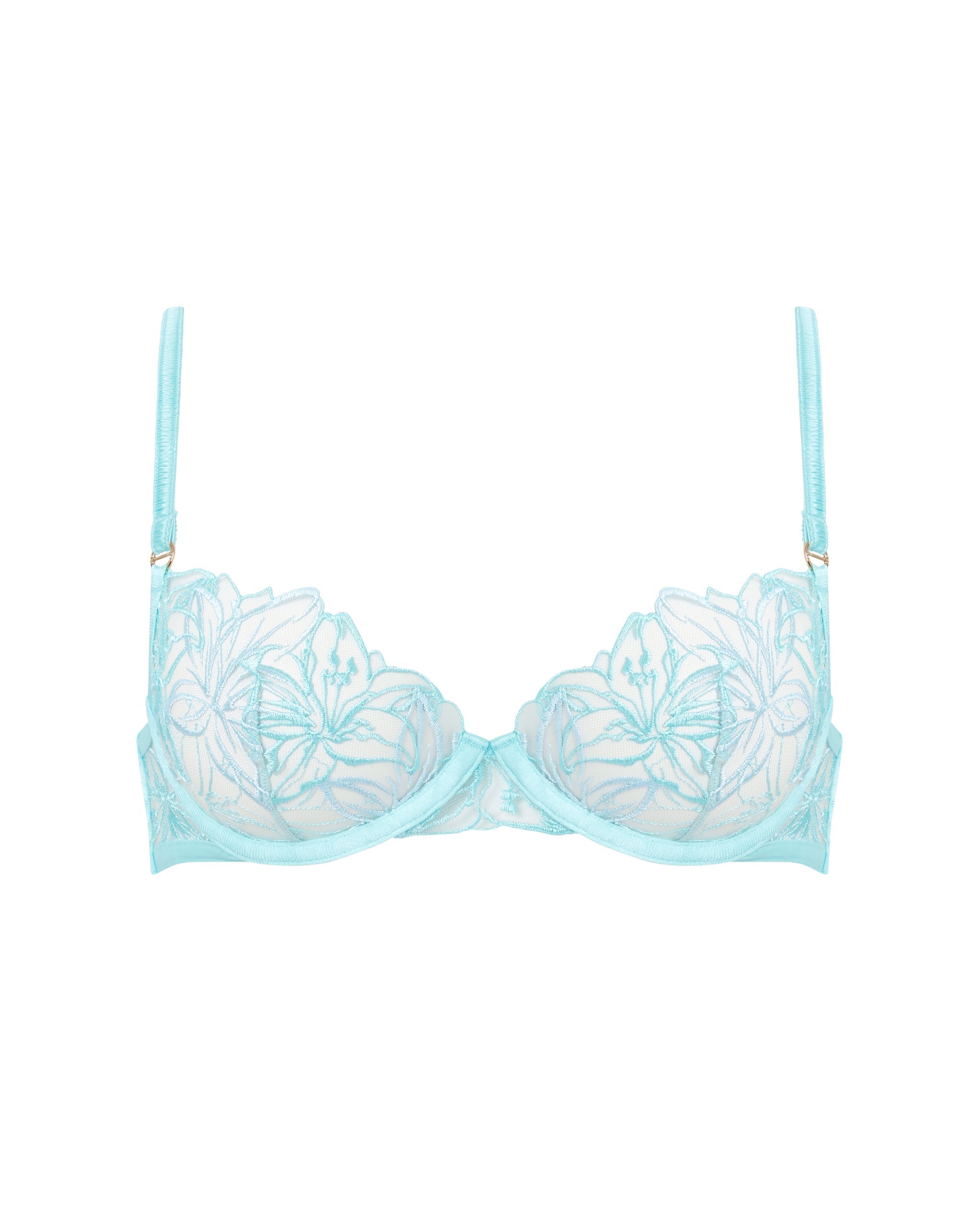 Lilly Floral Embroidered Bra Blue