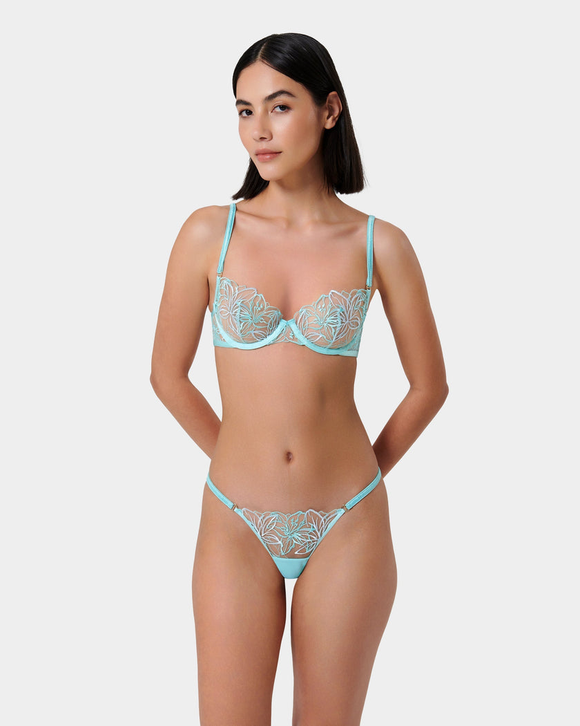 Lilly Floral Embroidered Bra Blue