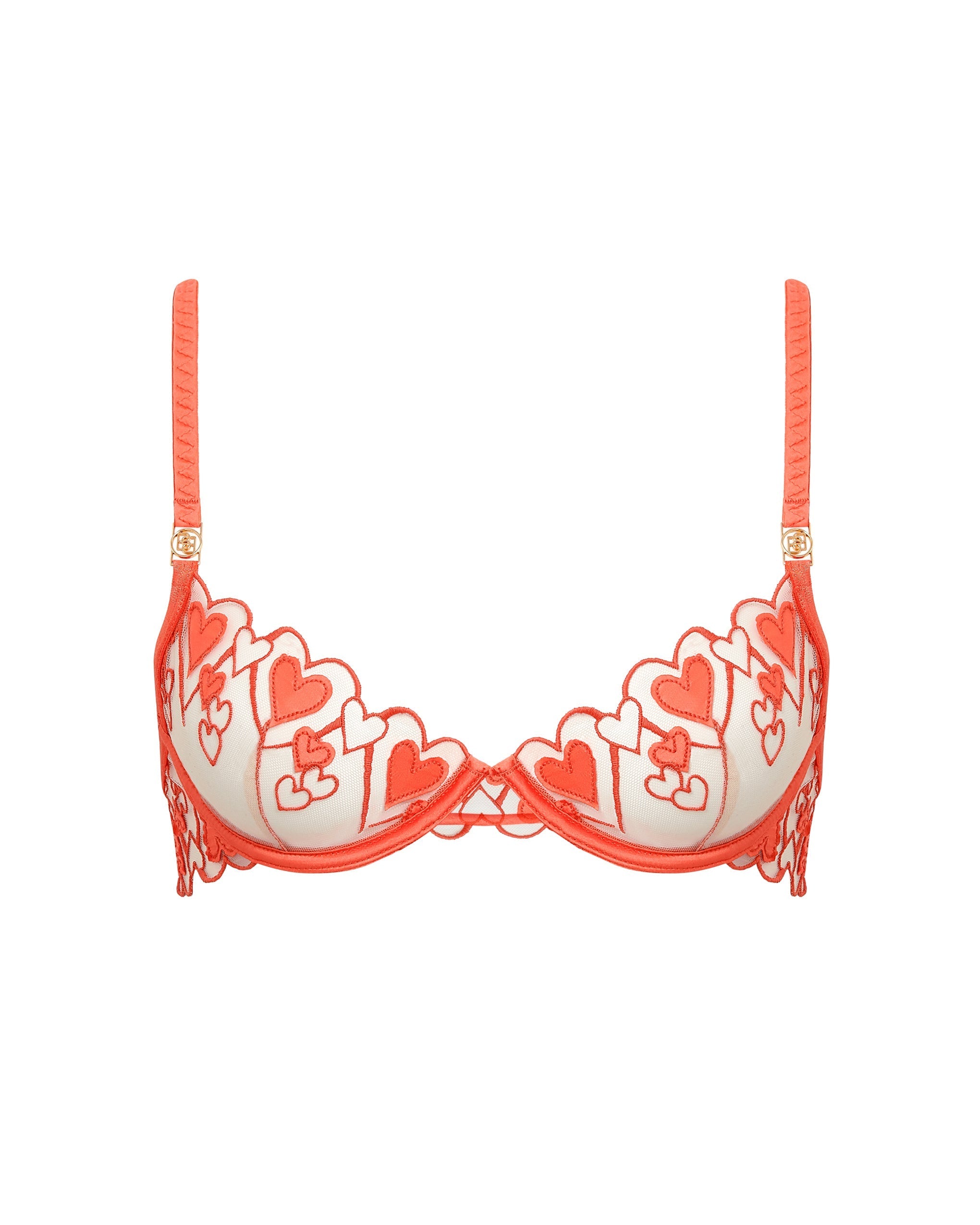 Harlow Heart Embroidered Bra Coral