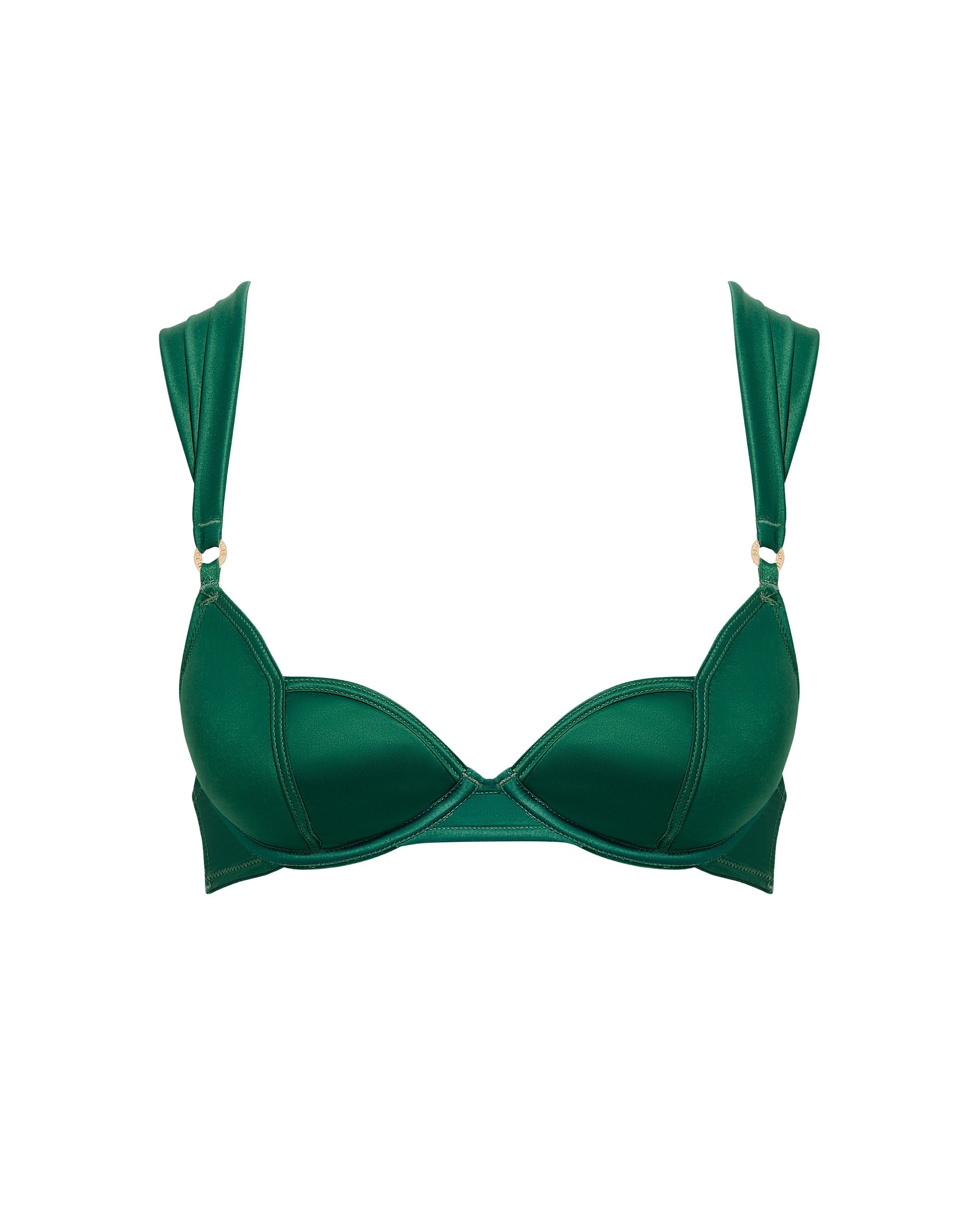Octavia Satin Moulded Bra Green