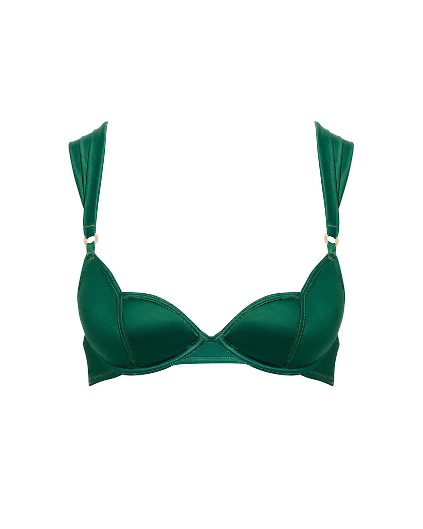 Octavia Satin Moulded Bra Green