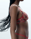Asha Sheer Floral Bra Red