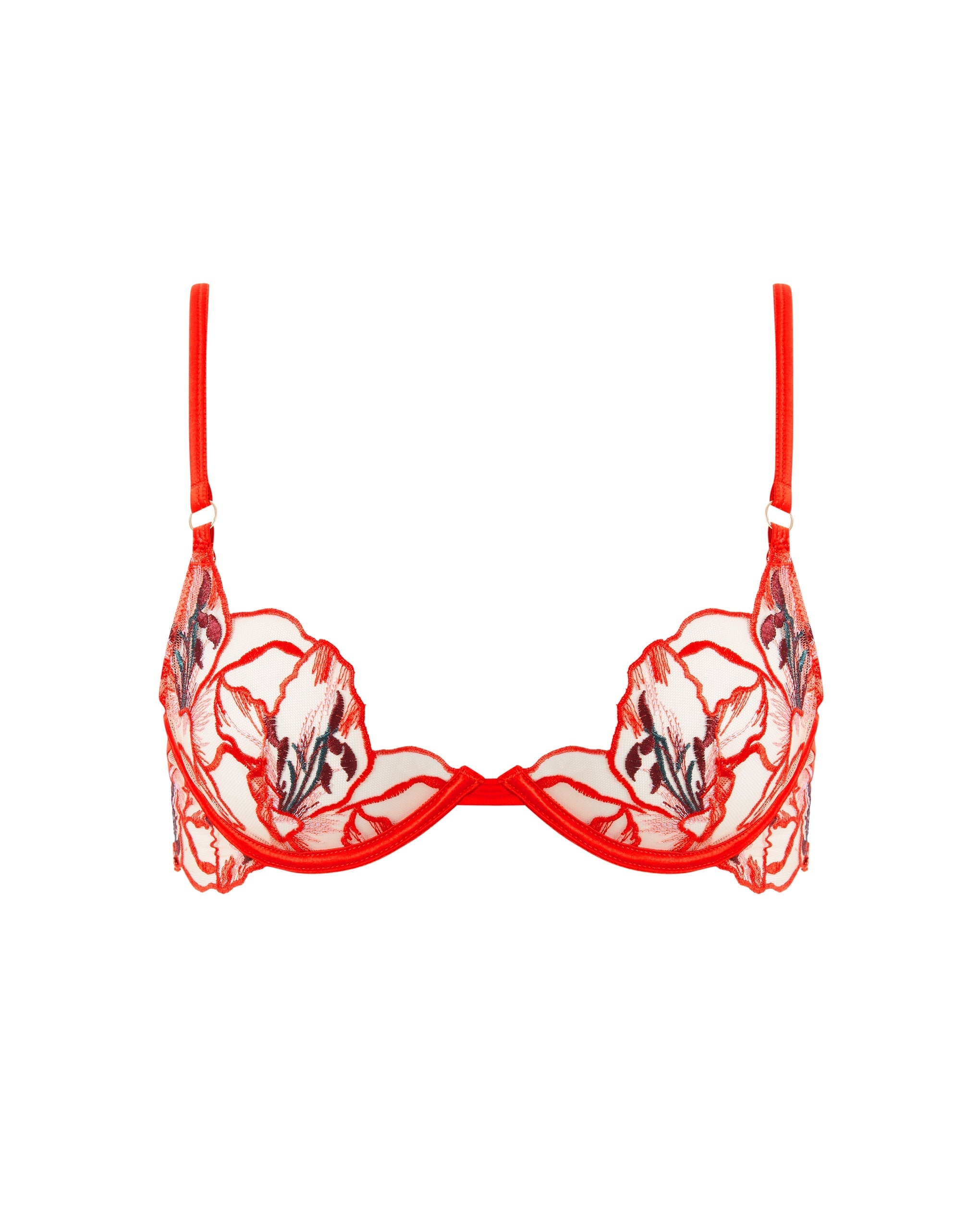 Asha Sheer Floral Bra Red