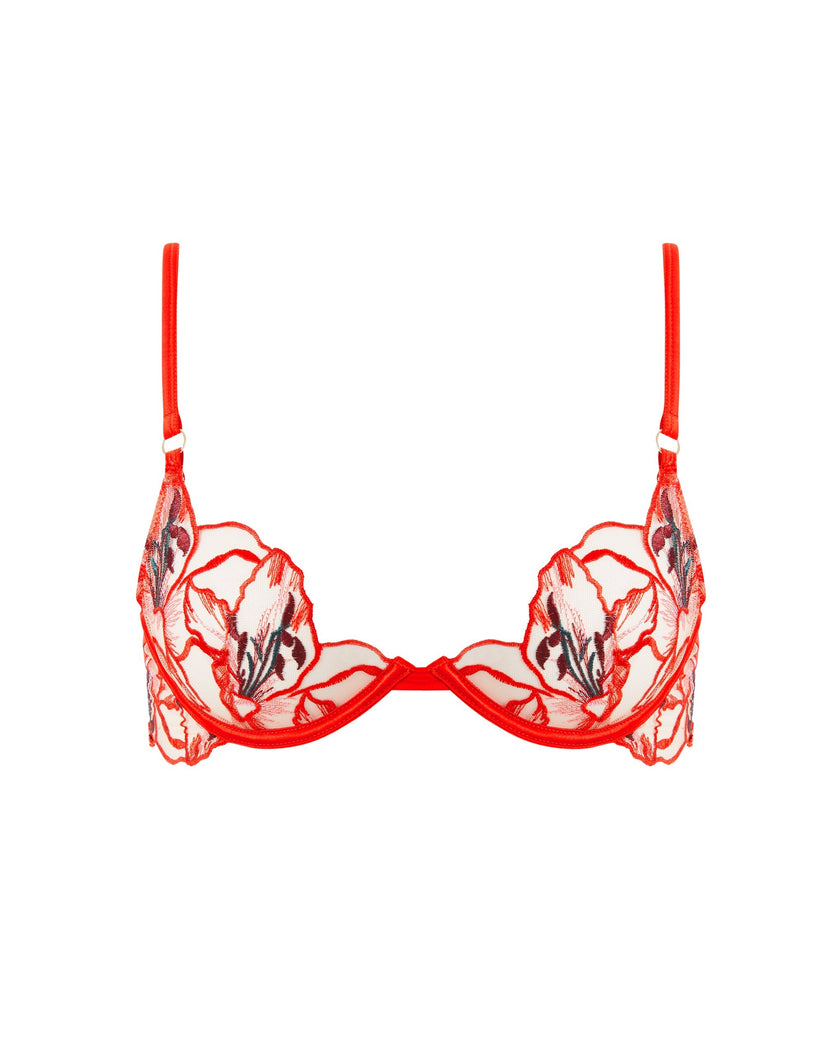 Asha Sheer Floral Bra Red