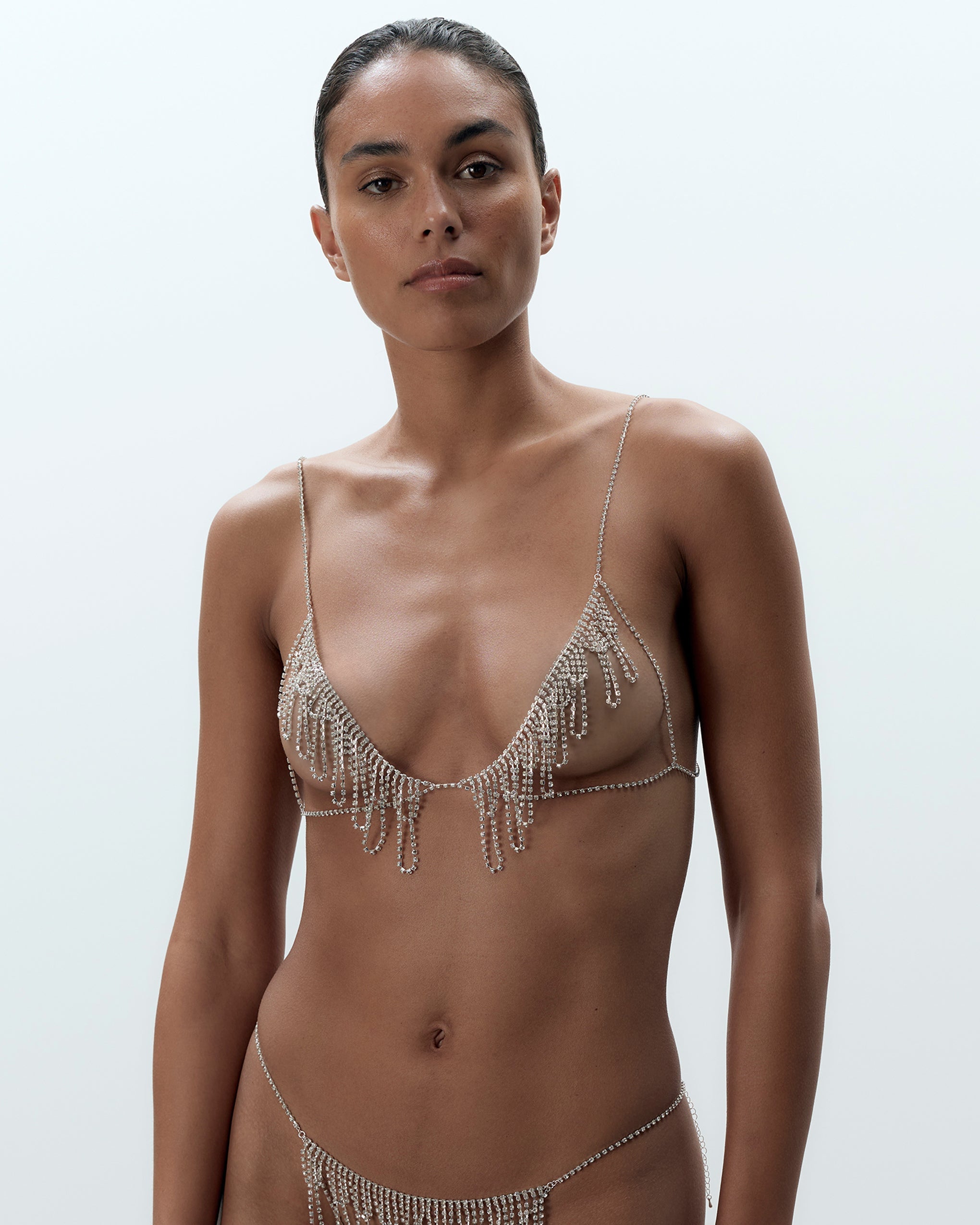 Estelle Open Diamante Bra Silver