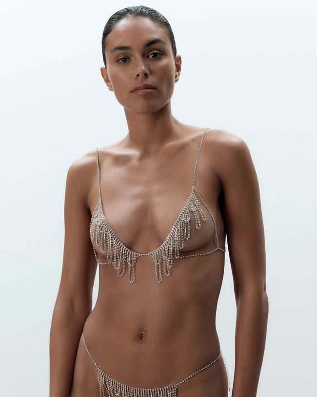 Estelle Open Diamante Bra Silver