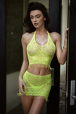Eyelash Lace Two-Piece Bodystocking with Thong