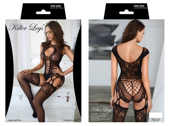 Plus Size Solid Cutout Mini Bodystocking Dress