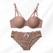 Luxury Floral Lace Lingerie Set – Elegant Padded Underwire Bra & Matching Scalloped Lace Panty with Rhinestone Accents-RUST PEACH