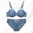 Luxury Floral Lace Lingerie Set – Elegant Padded Underwire Bra & Matching Scalloped Lace Panty with Rhinestone Accents-SKY BLUE