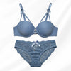 Luxury Floral Lace Lingerie Set – Elegant Padded Underwire Bra & Matching Scalloped Lace Panty with Rhinestone Accents-SKY BLUE