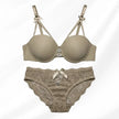 Luxury Floral Lace Lingerie Set – Elegant Padded Underwire Bra & Matching Scalloped Lace Panty with Rhinestone Accents-TAN