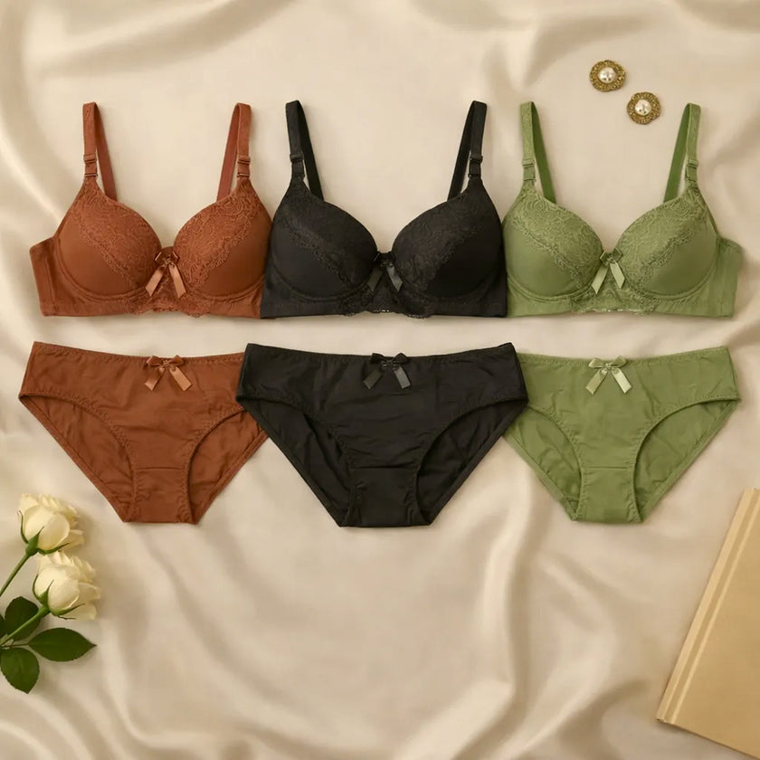 Premium Lace Padded Bra & Panty Set - 2 Piece Set