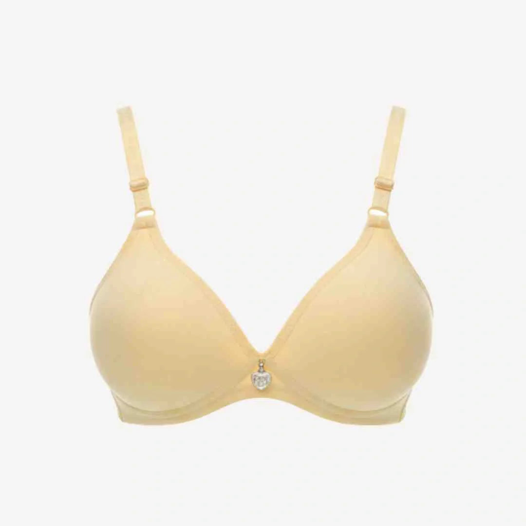 Single Padded Cotton Bra – Padded, Underwired Support with Charm Detail-beige