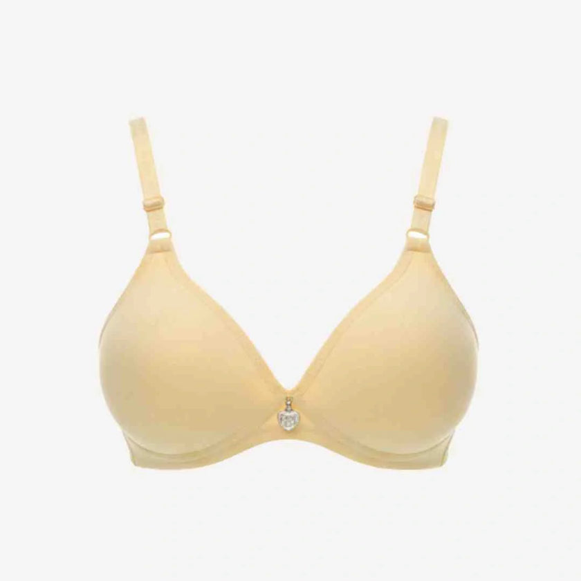 Single Padded Cotton Bra – Padded, Underwired Support with Charm Detail-beige