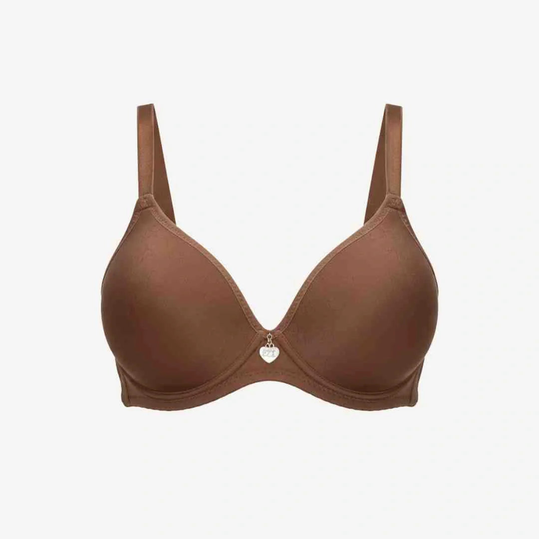 Single Padded Cotton Bra – Padded, Underwired Support with Charm Detail-brown