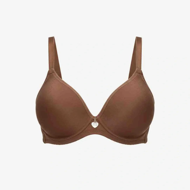 Single Padded Cotton Bra – Padded, Underwired Support with Charm Detail-brown