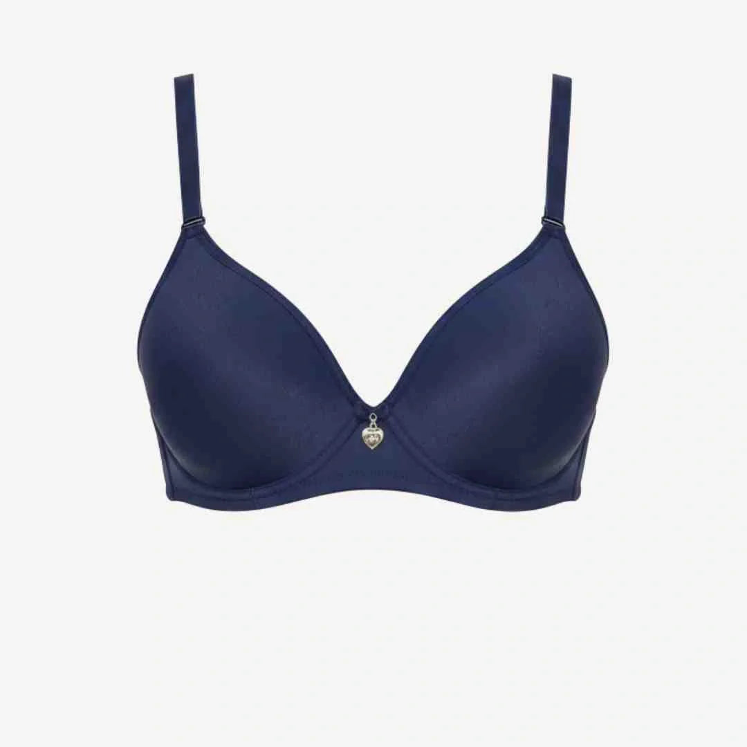 Single Padded Cotton Bra – Padded, Underwired Support with Charm Detail-navy