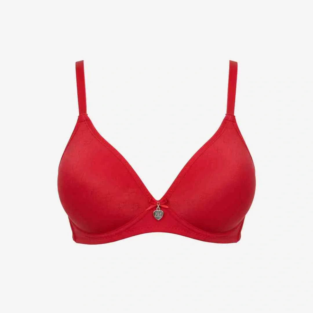 Single Padded Cotton Bra – Padded, Underwired Support with Charm Detail-red