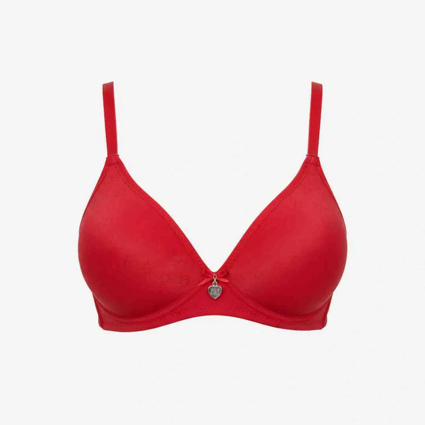 Single Padded Cotton Bra – Padded, Underwired Support with Charm Detail-red