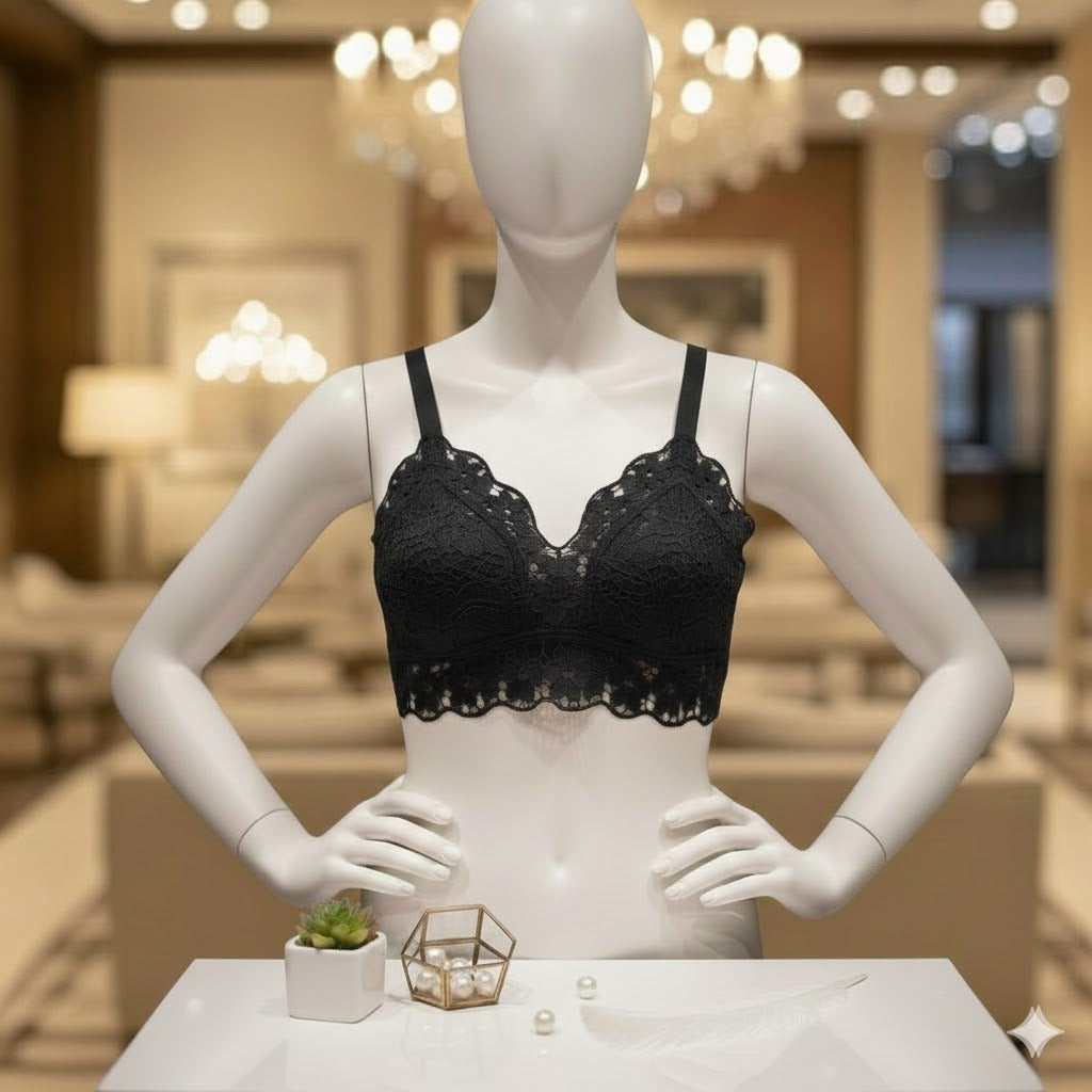 Flourish Elegant Lace Longline Bralette – Soft Padded Stylish Crop Bra