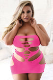 Plus Size Solid Cutout Mini Bodystocking Dress