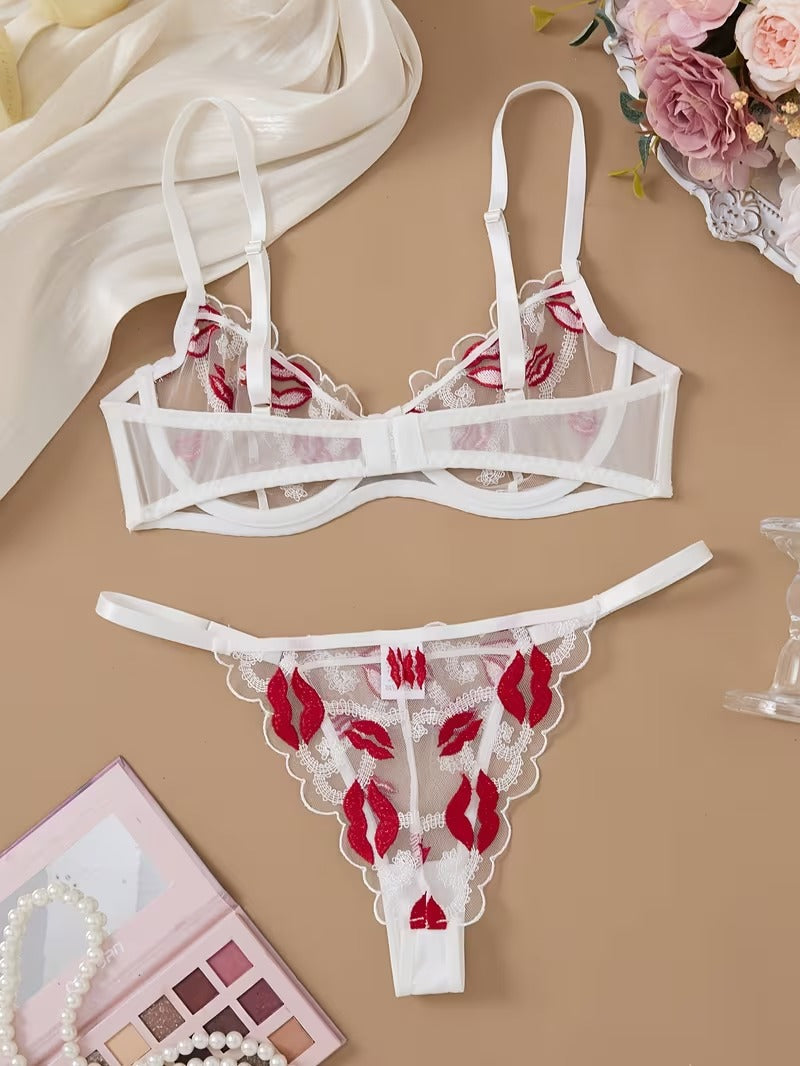 Red Kiss Lace Lingerie Set –  Non-Padded Wired Bra & Panty