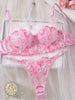 Non-Padded Wired Floral Embroidered Bra & Thong Set – Luxury Pink Mesh Lingerie set