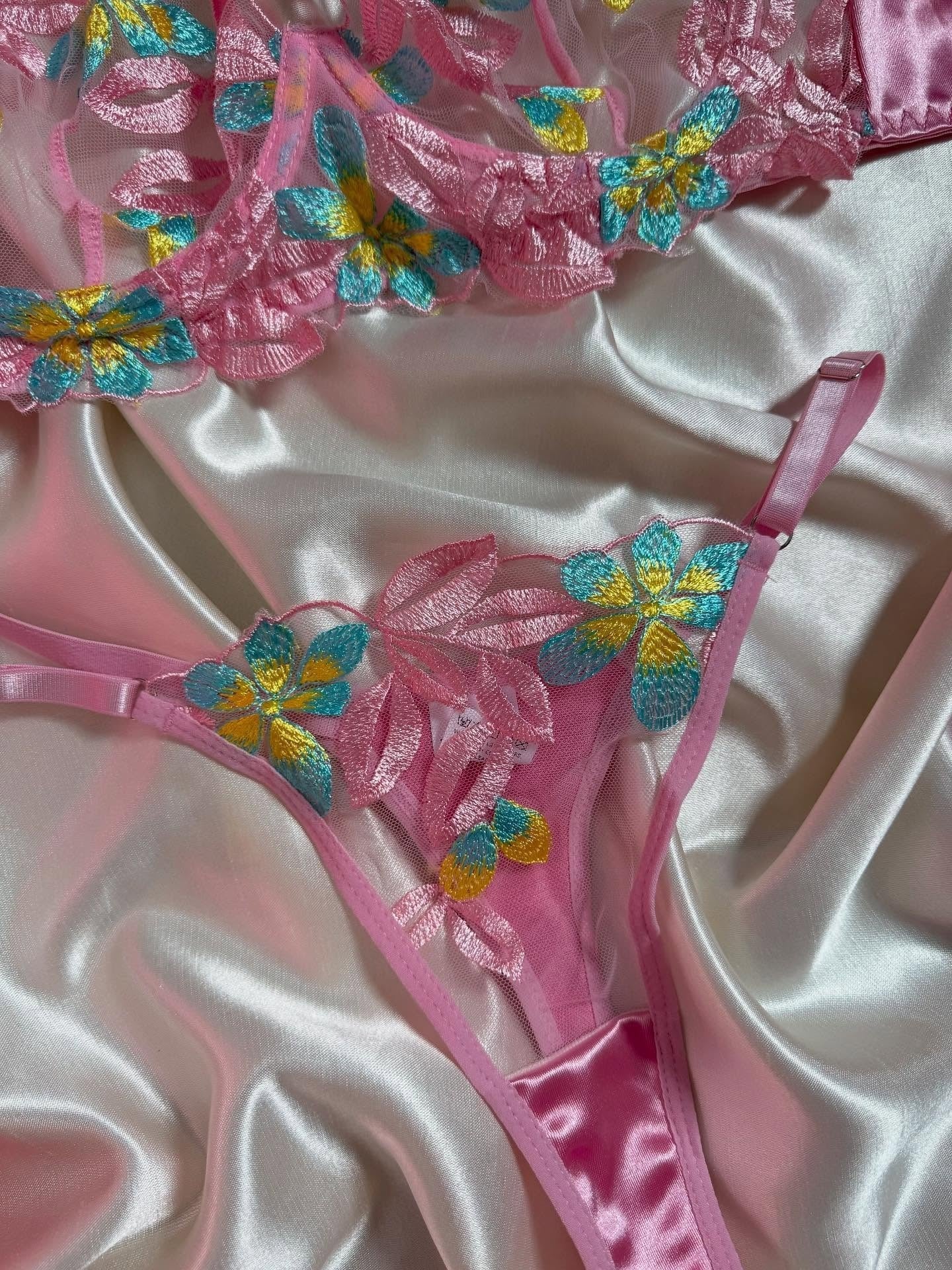 Pink Embroidered Lingerie Set – non Wired Bra & Panty 49353